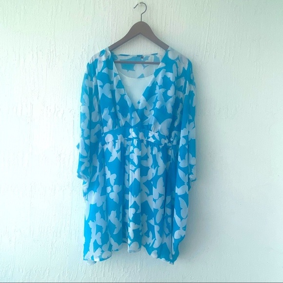 Dress Cover up beach bat sleeve bleu L Yola beachwear - Picture 1 of 7